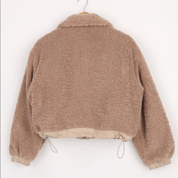 Taupe Faux Fur Drawstring Jacket - Picture 5 of 7